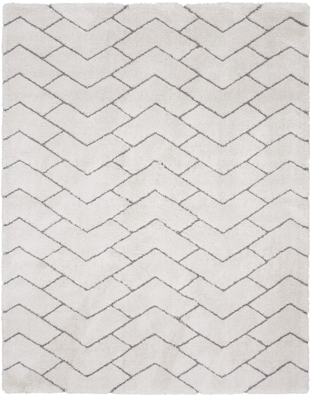 Homeroots 8' X 10' Ivory And Gray Chevron Shag Area Rug  Polyester 551280