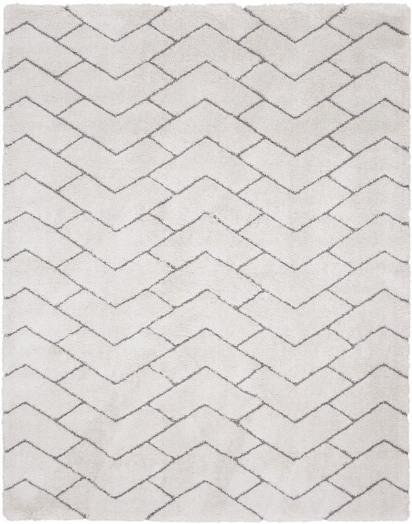 Homeroots 8' X 10' Ivory And Gray Chevron Shag Area Rug  Polyester 551280
