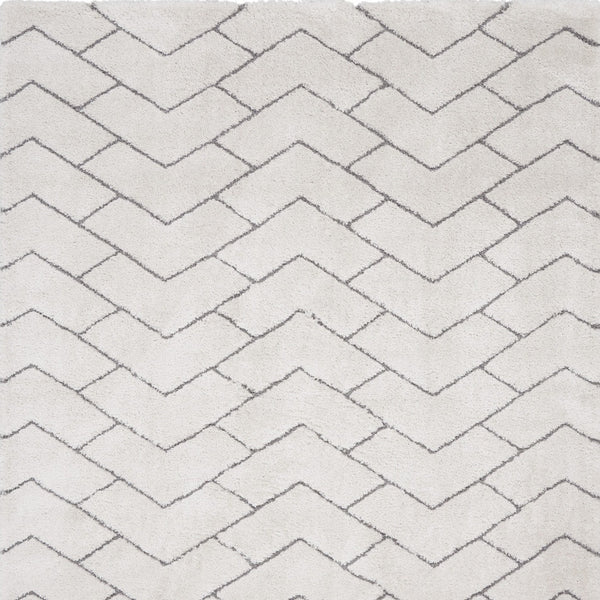 Homeroots 8' X 10' Ivory And Gray Chevron Shag Area Rug  Polyester 551280