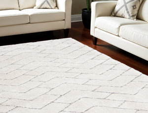 Homeroots 8' X 10' Ivory And Gray Chevron Shag Area Rug  Polyester 551280