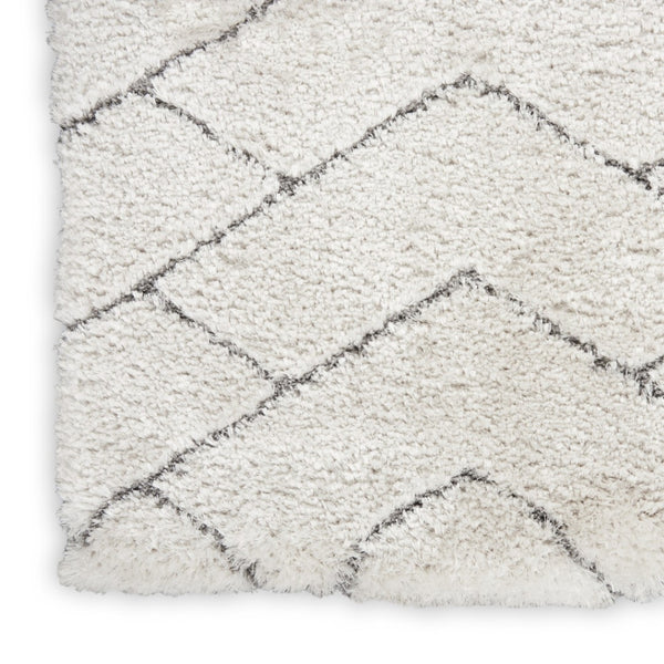 HomeRoots 5' Modern Ivory and Gray Chevron Shag Area Rug for Cozy Homes | Plush, Stylish, Stain-Resistant Design 8' X 10' 551280