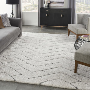 HomeRoots 5' Modern Ivory and Gray Chevron Shag Area Rug for Cozy Homes | Plush, Stylish, Stain-Resistant Design 8' X 10' 551280