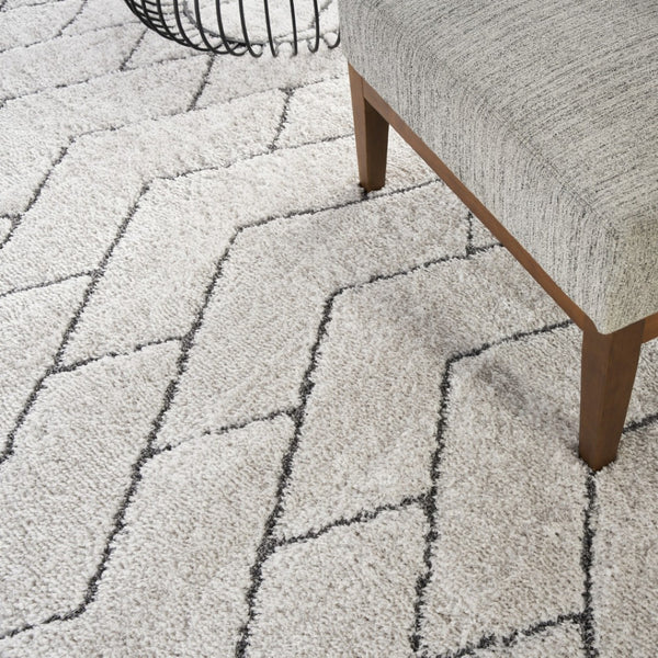 HomeRoots 5' Modern Ivory and Gray Chevron Shag Area Rug for Cozy Homes | Plush, Stylish, Stain-Resistant Design 8' X 10' 551280