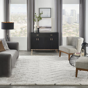 HomeRoots 5' Modern Ivory and Gray Chevron Shag Area Rug for Cozy Homes | Plush, Stylish, Stain-Resistant Design 8' X 10' 551280