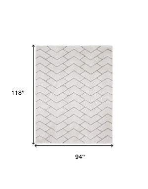 Homeroots 8' X 10' Ivory And Gray Chevron Shag Area Rug  Polyester 551280