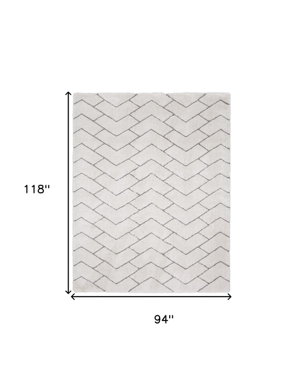 Homeroots 8' X 10' Ivory And Gray Chevron Shag Area Rug  Polyester 551280