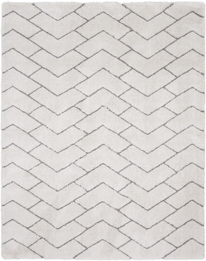 HomeRoots 5' Modern Ivory and Gray Chevron Shag Area Rug for Cozy Homes | Plush, Stylish, Stain-Resistant Design 8' X 10' 551280
