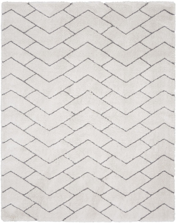 HomeRoots 5' Modern Ivory and Gray Chevron Shag Area Rug for Cozy Homes | Plush, Stylish, Stain-Resistant Design 8' X 10' 551280