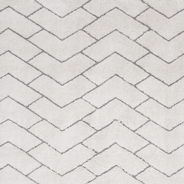 Homeroots 8' X 10' Ivory And Gray Chevron Shag Area Rug  Polyester 551280