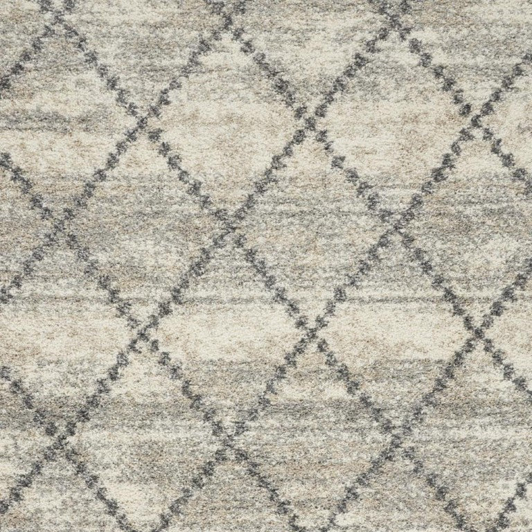 8 Ft X 11 Ft Ivory Gray Geometric High Pile Shag Rug for Living Rooms