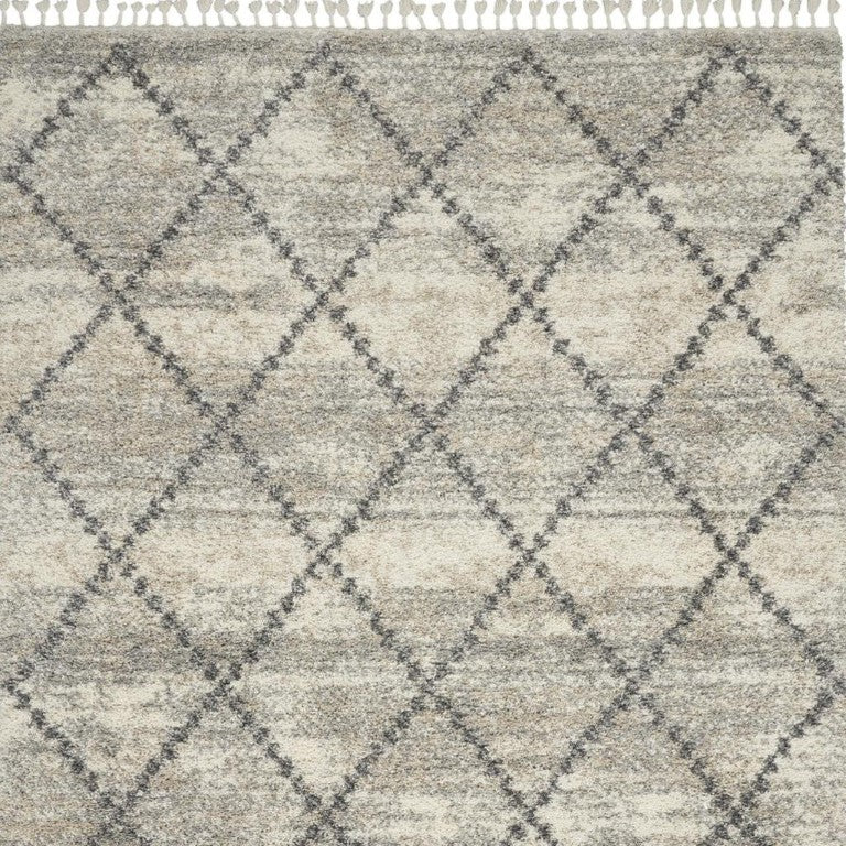 8 Ft X 11 Ft Ivory Gray Geometric High Pile Shag Rug for Living Rooms