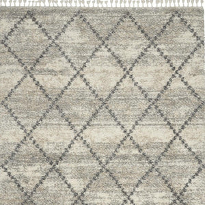 8 Ft X 11 Ft Ivory Gray Geometric High Pile Shag Rug for Living Rooms