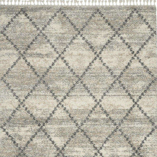 8 Ft X 11 Ft Ivory Gray Geometric High Pile Shag Rug for Living Rooms