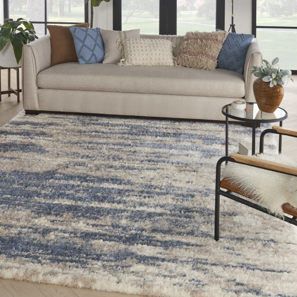 HomeRoots 5' Abstract Shag Area Rug in Light Blue, Gray & Beige - Plush, Durable, Stain-Resistant, Modern Style 8' X 10' 551286