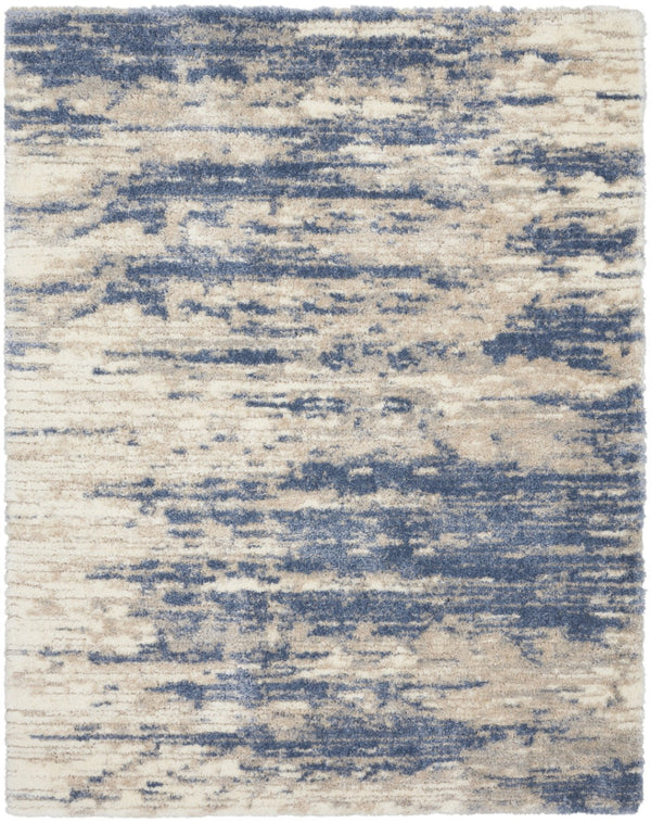HomeRoots 5' Abstract Shag Area Rug in Light Blue, Gray & Beige - Plush, Durable, Stain-Resistant, Modern Style 8' X 10' 551286