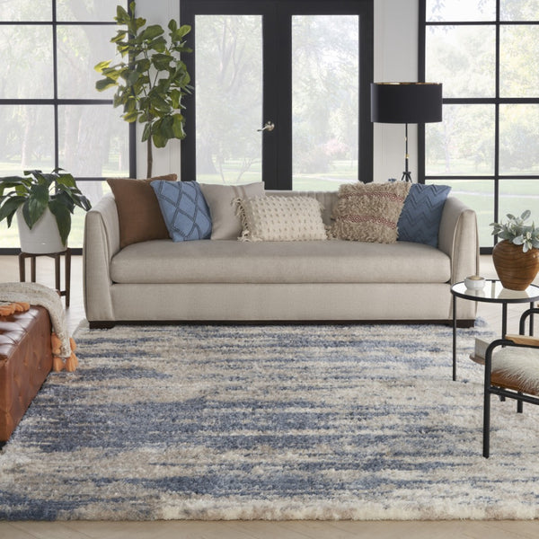 HomeRoots 5' Abstract Shag Area Rug in Light Blue, Gray & Beige - Plush, Durable, Stain-Resistant, Modern Style 8' X 10' 551286