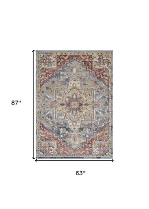 Homeroots 5' X 7' Blue And Red Floral Distressed Area Rug  Polypropylene 551287