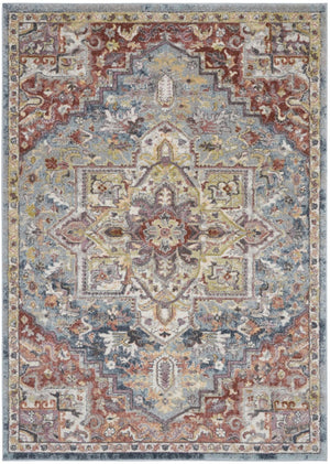 HomeRoots 4' Blue and Red Floral Distressed Area Rug - Vintage Charm, Stain-Resistant, Perfect for High Traffic Spaces 5' X 7' 551287