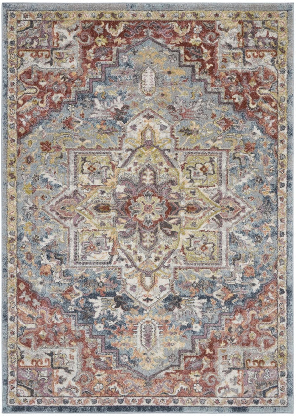 HomeRoots 4' Blue and Red Floral Distressed Area Rug - Vintage Charm, Stain-Resistant, Perfect for High Traffic Spaces 5' X 7' 551287