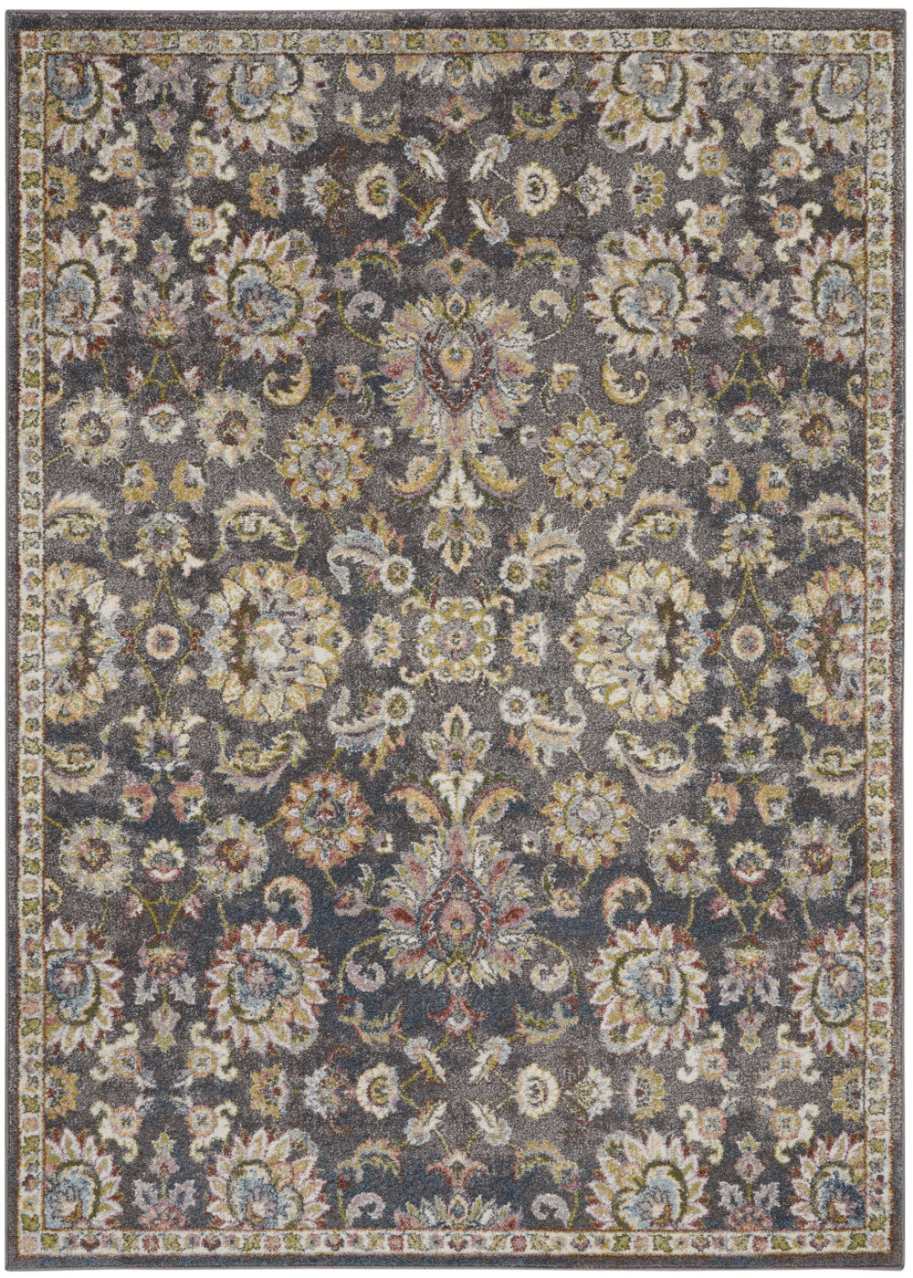 Homeroots 5' X 7' Charcoal Brown And Yellow Floral Distressed Area Rug  Polypropylene 551288