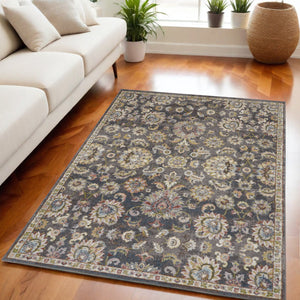 Homeroots 5' X 7' Charcoal Brown And Yellow Floral Distressed Area Rug  Polypropylene 551288