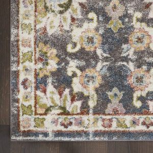 HomeRoots 5' Vintage-Inspired Charcoal Brown and Yellow Floral Distressed Area Rug for Modern Homes and Spaces 5' X 7' 551288