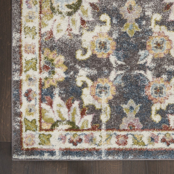 HomeRoots 5' Vintage-Inspired Charcoal Brown and Yellow Floral Distressed Area Rug for Modern Homes and Spaces 5' X 7' 551288