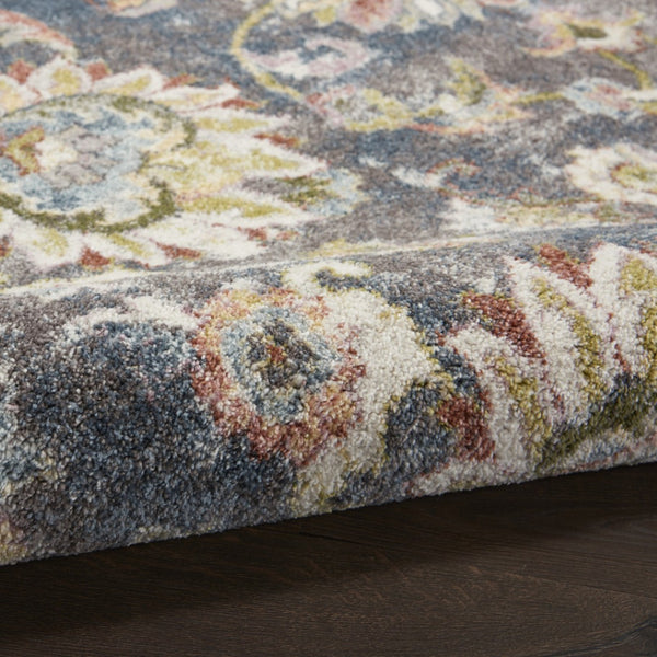 HomeRoots 5' Vintage-Inspired Charcoal Brown and Yellow Floral Distressed Area Rug for Modern Homes and Spaces 5' X 7' 551288