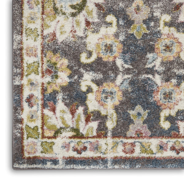 HomeRoots 5' Vintage-Inspired Charcoal Brown and Yellow Floral Distressed Area Rug for Modern Homes and Spaces 5' X 7' 551288