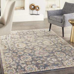 HomeRoots 5' Vintage-Inspired Charcoal Brown and Yellow Floral Distressed Area Rug for Modern Homes and Spaces 5' X 7' 551288
