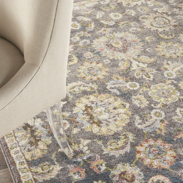 HomeRoots 5' Vintage-Inspired Charcoal Brown and Yellow Floral Distressed Area Rug for Modern Homes and Spaces 5' X 7' 551288