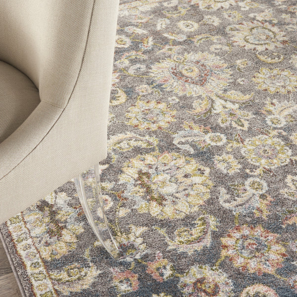 Homeroots 5' X 7' Charcoal Brown And Yellow Floral Distressed Area Rug  Polypropylene 551288