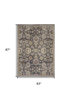 Homeroots 5' X 7' Charcoal Brown And Yellow Floral Distressed Area Rug  Polypropylene 551288