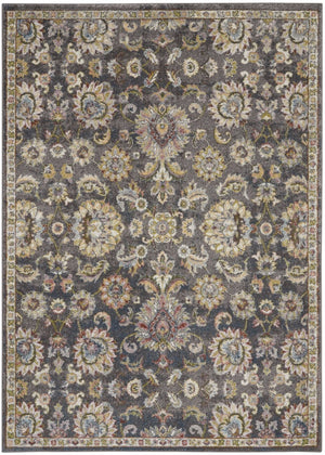 HomeRoots 5' Vintage-Inspired Charcoal Brown and Yellow Floral Distressed Area Rug for Modern Homes and Spaces 5' X 7' 551288