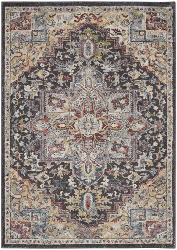Homeroots 5' X 7' Charcoal Brown And Yellow Floral Medallion Distressed Area Rug  Polypropylene 551289