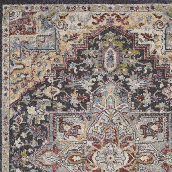 HomeRoots 5' Charcoal Brown and Golden Yellow Floral Medallion Area Rug - Durable, Stain-Resistant Design 5' X 7' 551289