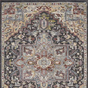 HomeRoots 5' Charcoal Brown and Golden Yellow Floral Medallion Area Rug - Durable, Stain-Resistant Design 5' X 7' 551289