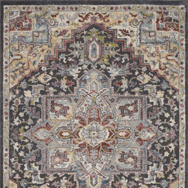 HomeRoots 5' Charcoal Brown and Golden Yellow Floral Medallion Area Rug - Durable, Stain-Resistant Design 5' X 7' 551289