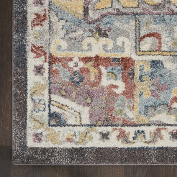 HomeRoots 5' Charcoal Brown and Golden Yellow Floral Medallion Area Rug - Durable, Stain-Resistant Design 5' X 7' 551289