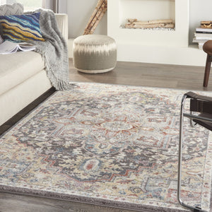 HomeRoots 5' Charcoal Brown and Golden Yellow Floral Medallion Area Rug - Durable, Stain-Resistant Design 5' X 7' 551289
