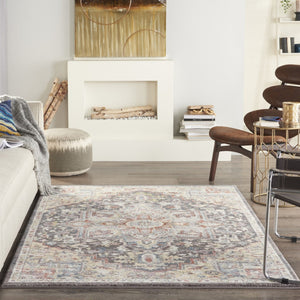 HomeRoots 5' Charcoal Brown and Golden Yellow Floral Medallion Area Rug - Durable, Stain-Resistant Design 5' X 7' 551289