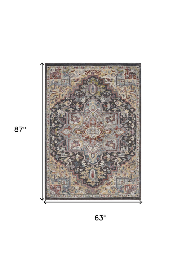 Homeroots 5' X 7' Charcoal Brown And Yellow Floral Medallion Distressed Area Rug  Polypropylene 551289
