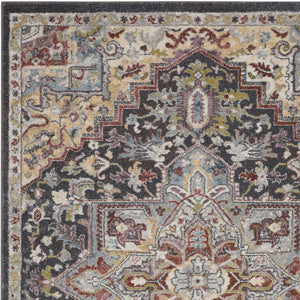 Homeroots 5' X 7' Charcoal Brown And Yellow Floral Medallion Distressed Area Rug  Polypropylene 551289
