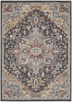 HomeRoots 5' Charcoal Brown and Golden Yellow Floral Medallion Area Rug - Durable, Stain-Resistant Design 5' X 7' 551289