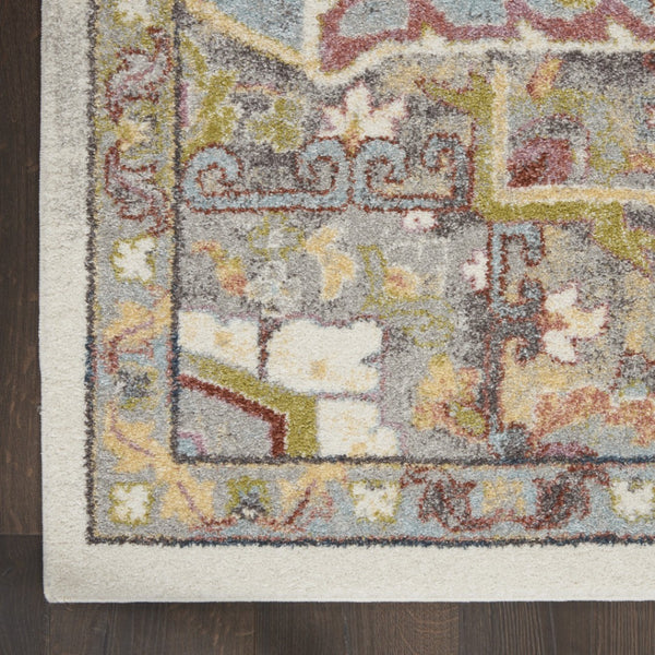 HomeRoots 5' Ivory Green and Gray Floral Medallion Area Rug - Timeless Elegance for Effortless Living Spaces 5' X 7' 551290