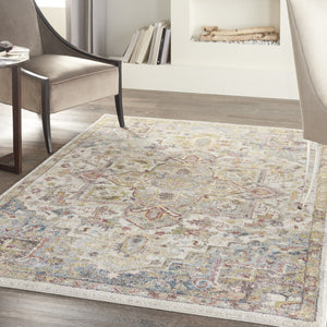 HomeRoots 5' Ivory Green and Gray Floral Medallion Area Rug - Timeless Elegance for Effortless Living Spaces 5' X 7' 551290