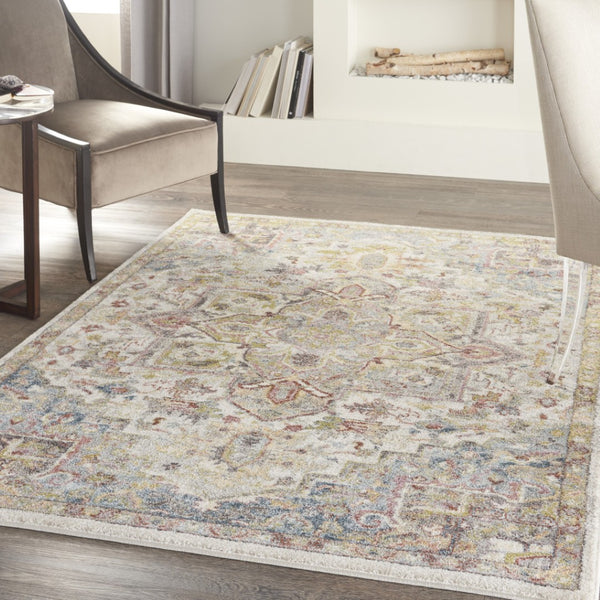 HomeRoots 5' Ivory Green and Gray Floral Medallion Area Rug - Timeless Elegance for Effortless Living Spaces 5' X 7' 551290