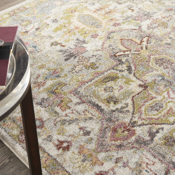 HomeRoots 5' Ivory Green and Gray Floral Medallion Area Rug - Timeless Elegance for Effortless Living Spaces 5' X 7' 551290