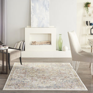 HomeRoots 5' Ivory Green and Gray Floral Medallion Area Rug - Timeless Elegance for Effortless Living Spaces 5' X 7' 551290