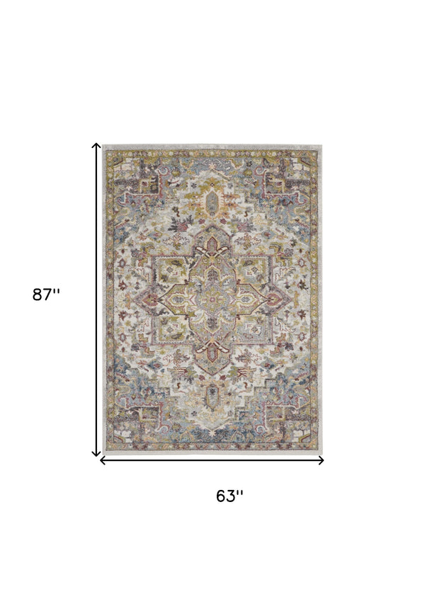 Homeroots 5' X 7' Ivory Green And Gray Floral Medallion Area Rug  Polypropylene 551290